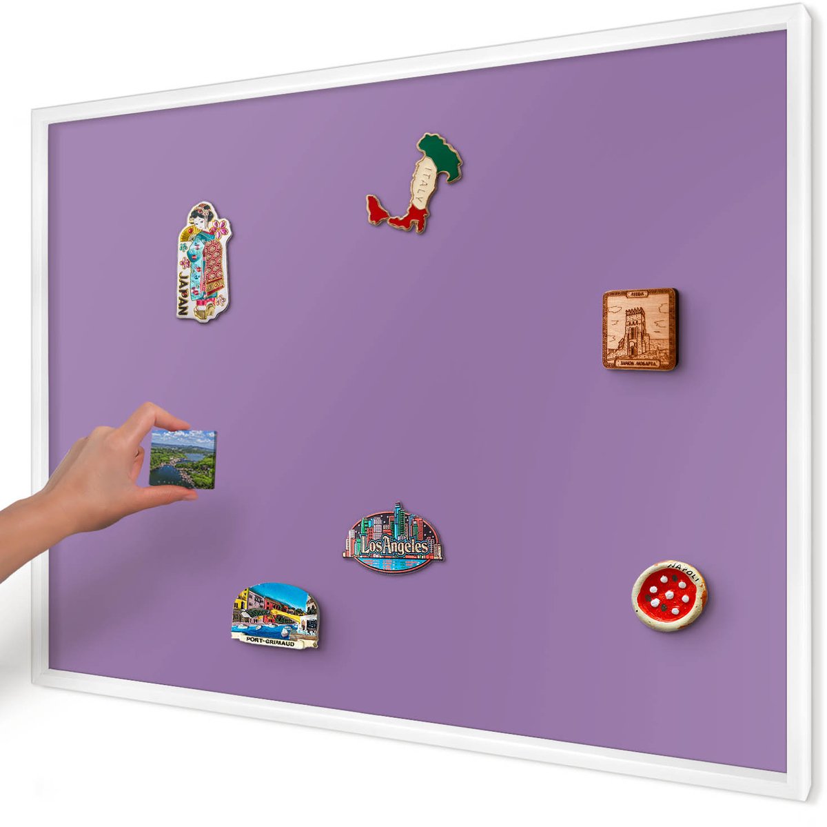 Artprintcave Paars Magneetbord mit Witte Lijst - 100x70 cm - Violet Magneetbord Voor Keuken - Minimalist Wandbord Magnetisch - Achtergronden En Patronen