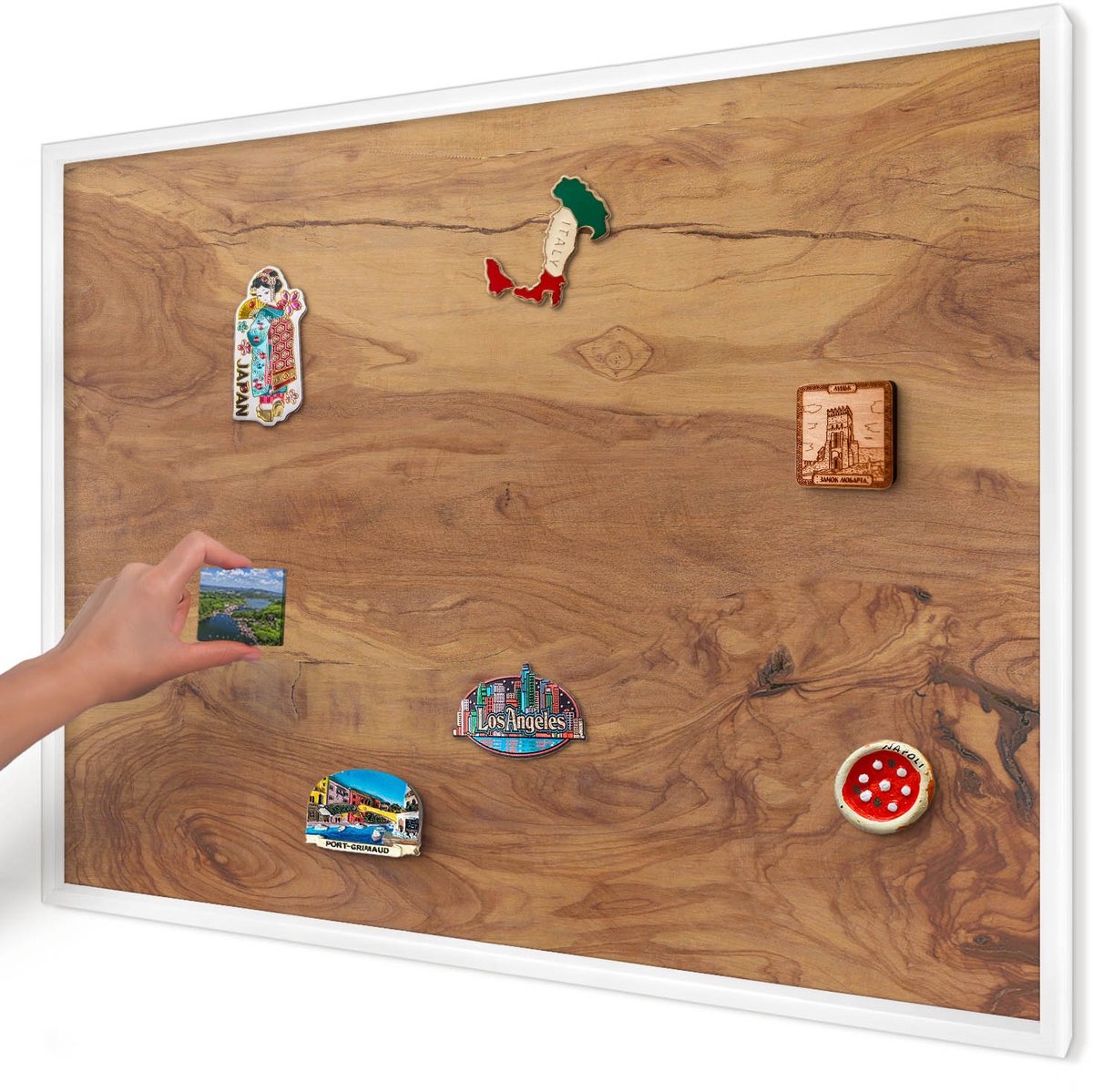 Artprintcave Bruin Magneetbord mit Witte Lijst - 100x70 cm - Natuurlijk Hout Wandbord Magnetisch - Rustiek Bord Voor Magneten - Texturen