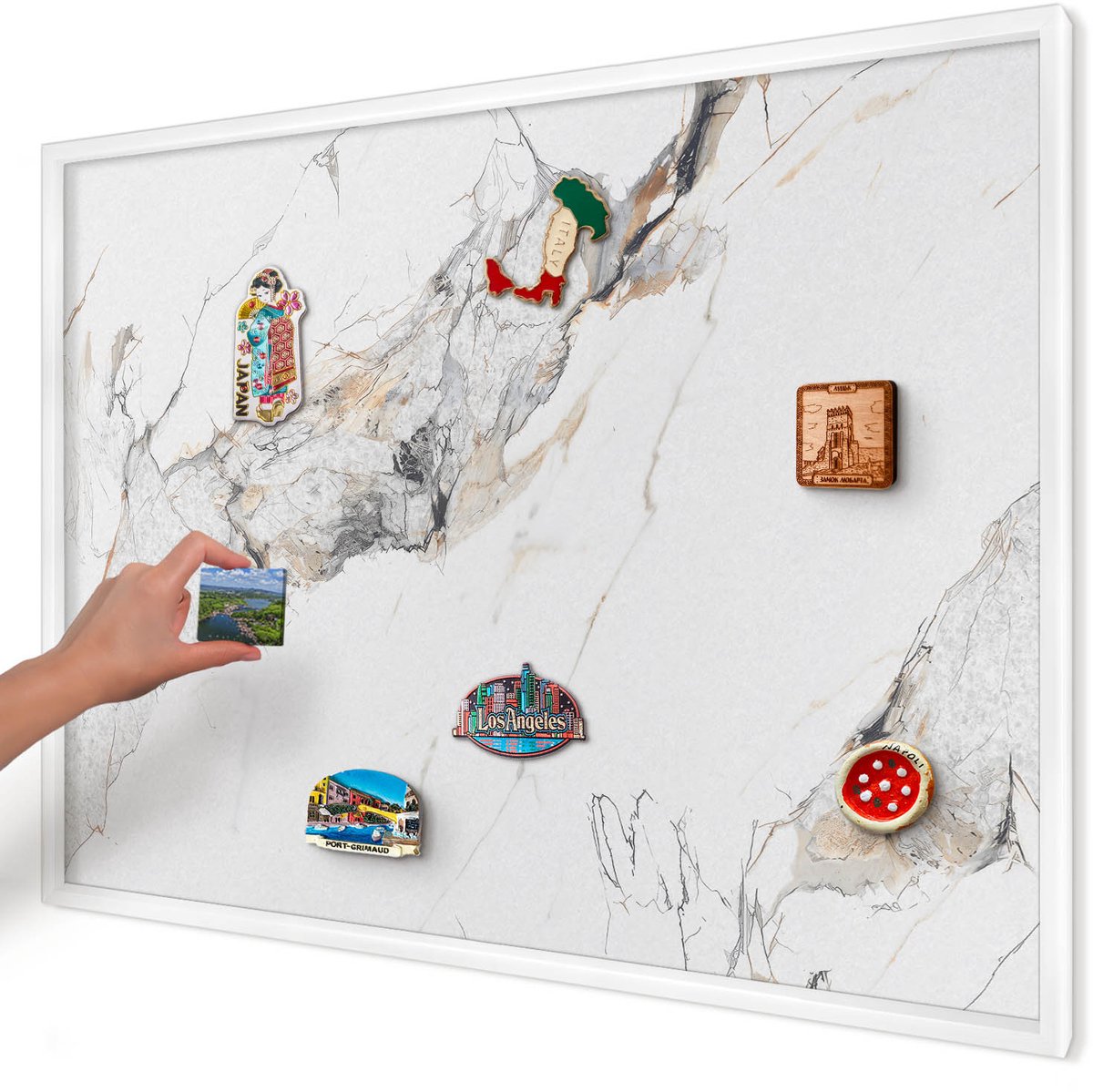 Artprintcave Wit Magneetbord mit Witte Lijst - 100x70 cm - Marmereffect Magnetisch Bord - Minimalist Bord Voor Magneten - Texturen