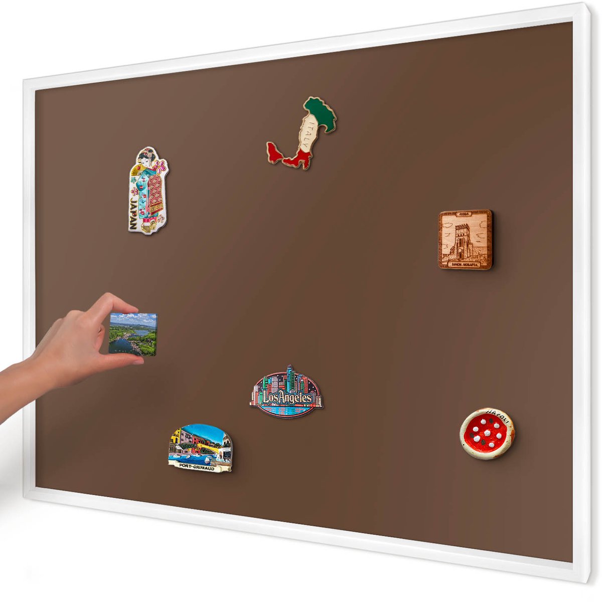 Artprintcave Bruin Magneetbord mit Witte Lijst - 100x70 cm - Kastanjebruin Wandbord Magnetisch - Minimalist Memobord Keuken - Achtergronden En Patronen