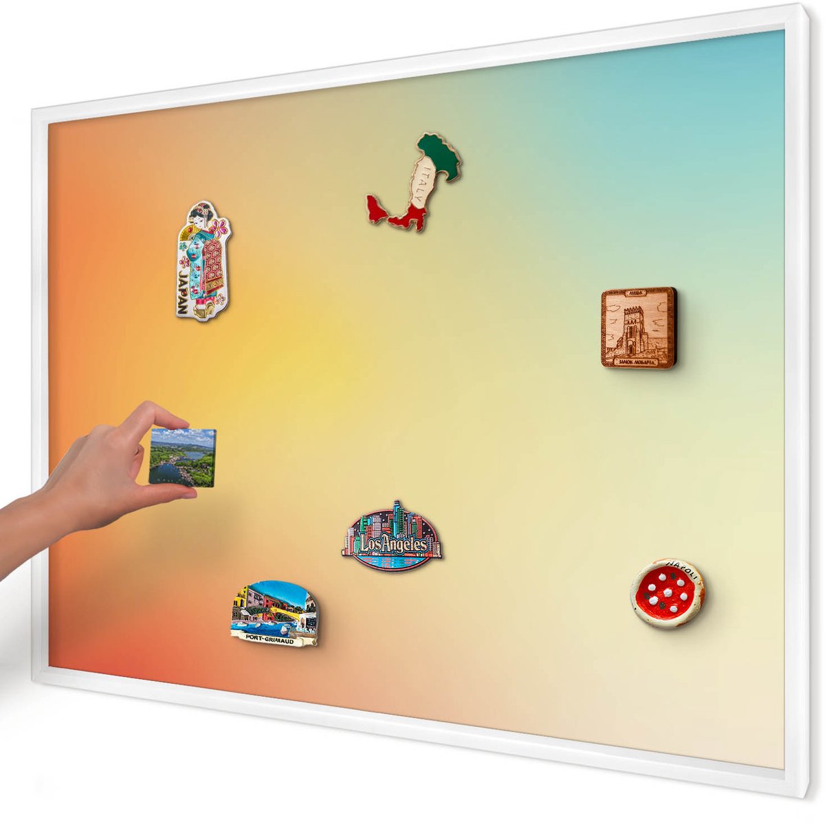 Artprintcave Oranje Magneetbord mit Witte Lijst - 100x70 cm - Kleurovergang Magnetische Organizer - Abstract Magneet Bord mit Frame - Abstractie