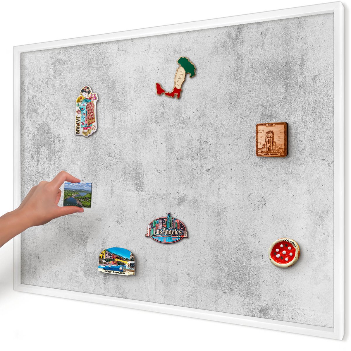 Artprintcave Grijs Magneetbord mit Witte Lijst - 100x70 cm - Ruw Beton Notitiebord - Industrieel/Loft Magneetbord Voor Keuken - Texturen