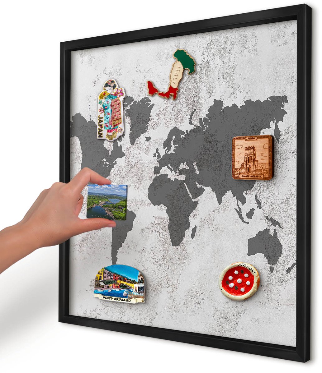 Artprintcave Wit Magneetbord mit Zwart Frame - 50x50 cm - Wereldkaart Magneetbord Voor Keuken - Minimalist Notitiebord - Kaarten