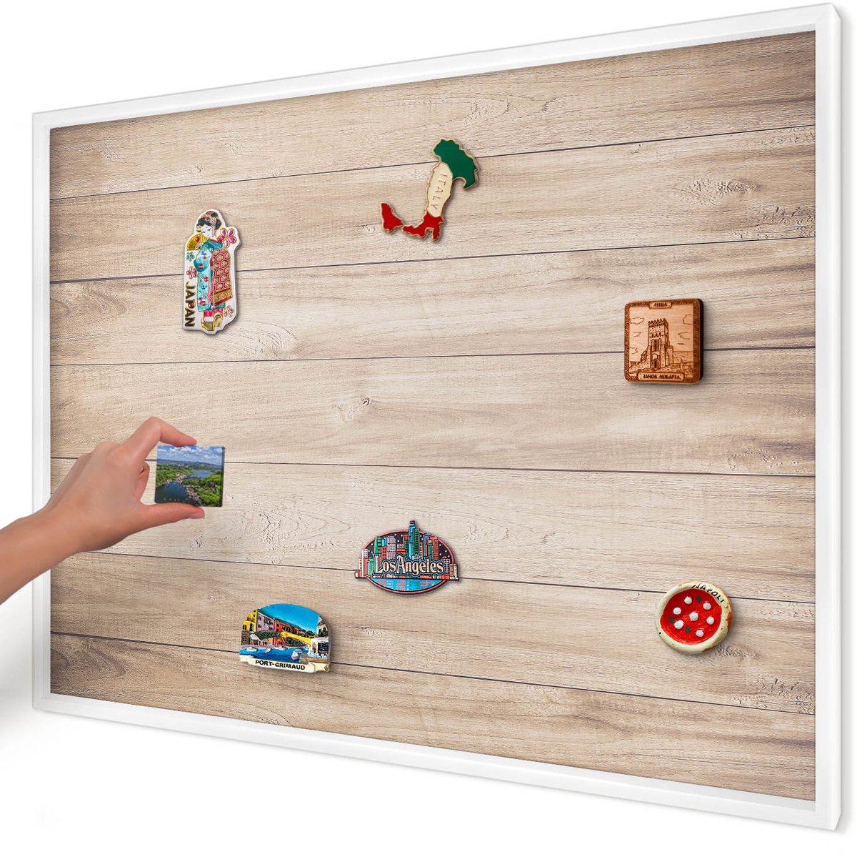 Artprintcave Bruin Magneetbord mit Witte Lijst - 100x70 cm - Houten Planken Magneetbord Voor Foto's - Rustiek Notitiebord - Texturen
