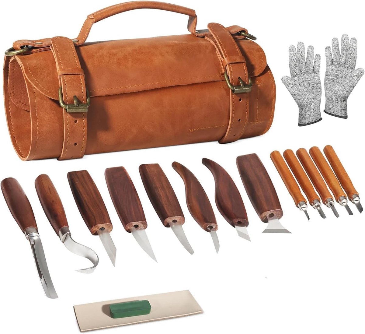 Complete 17-delige Houtbewerkingsset met Gereedschap en Leren Tas voor Beginners en Enthousiastelingen
