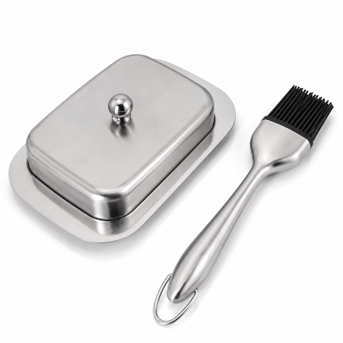 My Green Deal - RVS Botervloot met Boterkwast – 2-delige Set – Voor 250 gram Boter – Siliconen Borstel