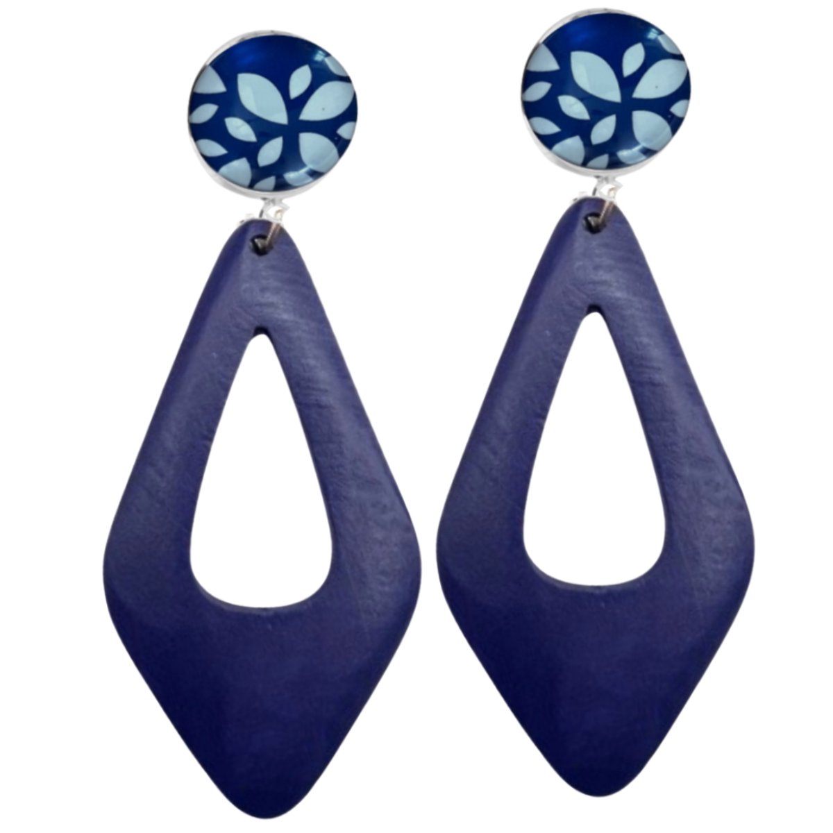 Clip oorbellen-houten- lang - Vendy- Blauw-Charme Bijoux