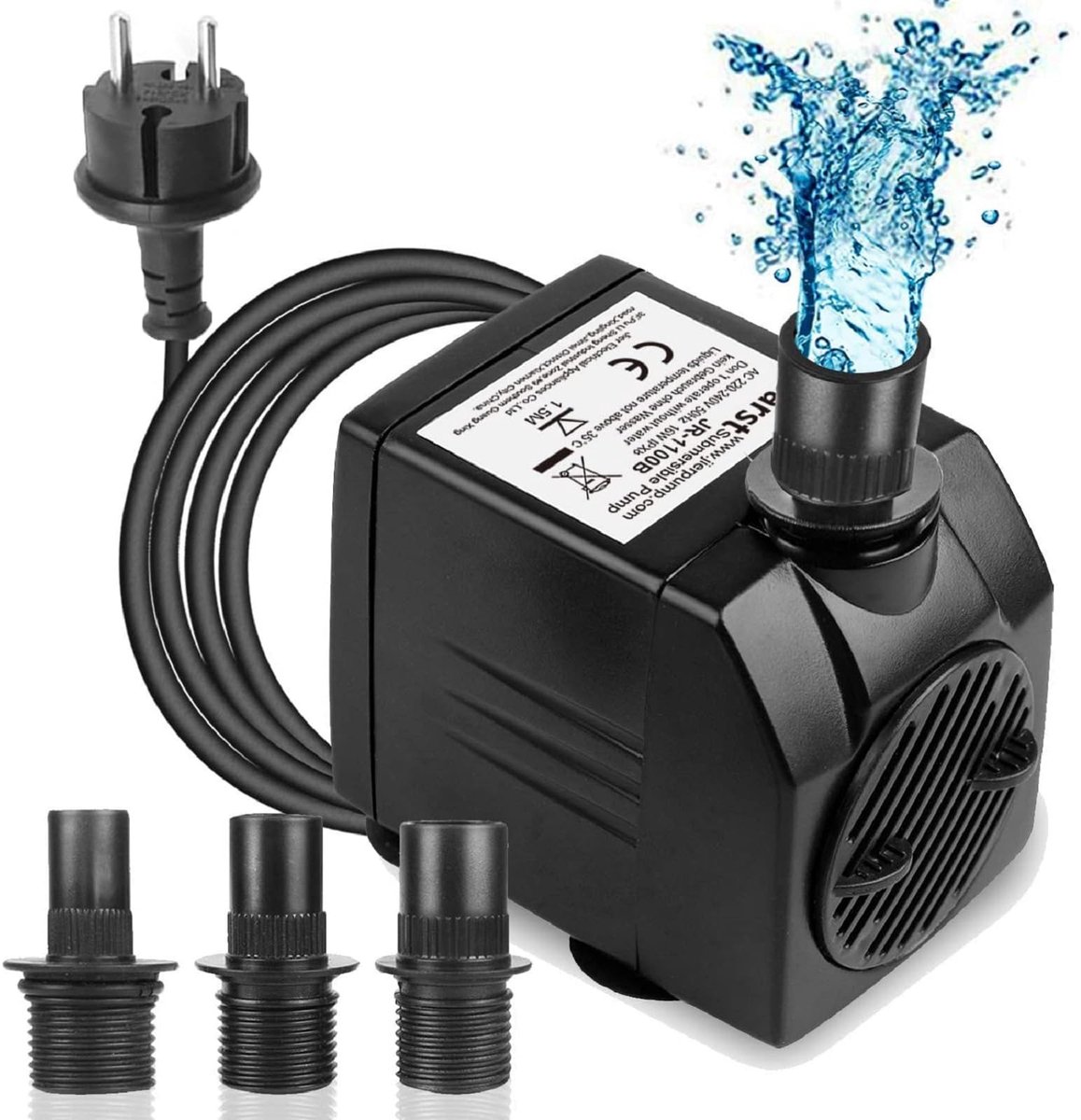 SnelShoppen - JIERTOP 800L/U Dompelpomp Waterpomp met 1.83m Kabel en 3 Nozzles voor Tuin, Vijver, Camping en Huishouden