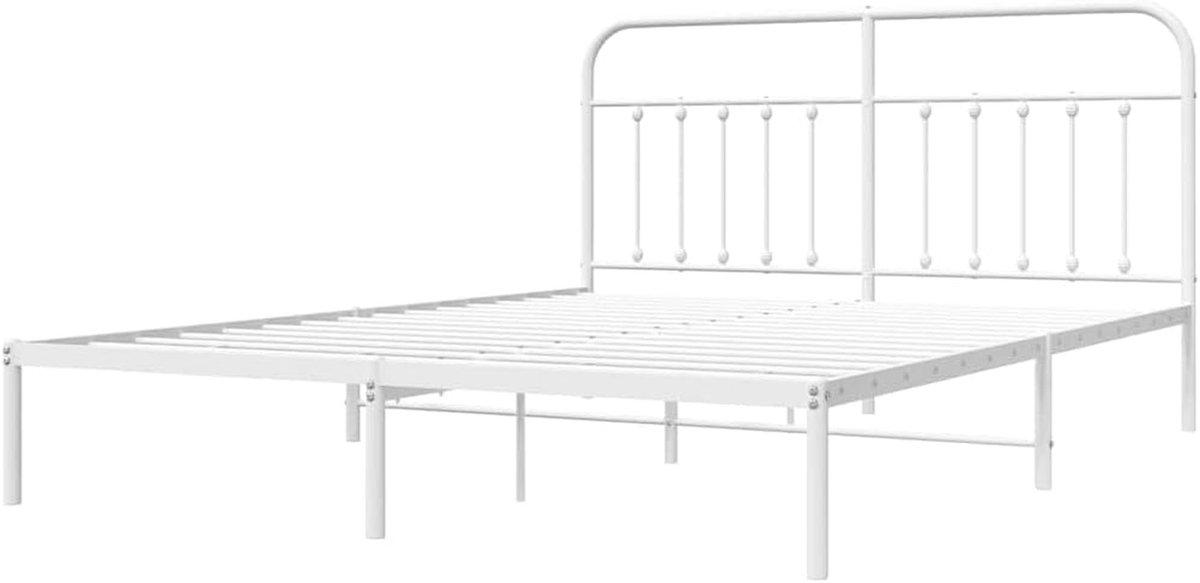 Metalen Bedframe - Ledikant Hoofdbord - Slaapkamer Inrichten - Robuuste Stalen Constructie - 160x200 cm - Wit