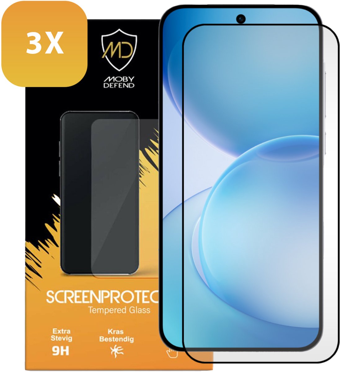 3-Pack MobyDefend Screenprotectors - Geschikt voor Oppo Reno16 F/FS - Screensavers Met Zwarte Randen - Gehard Glas