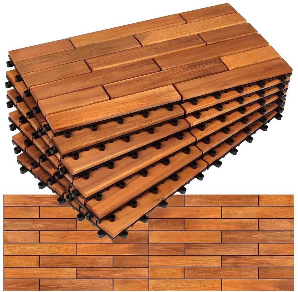Terrastegels In elkaar Grijpend - Houten Terrasplanken - Buitenruimte Verfraaien - Weerbestendig Ontwerp - 61 x 30 cm - Acacia Hout