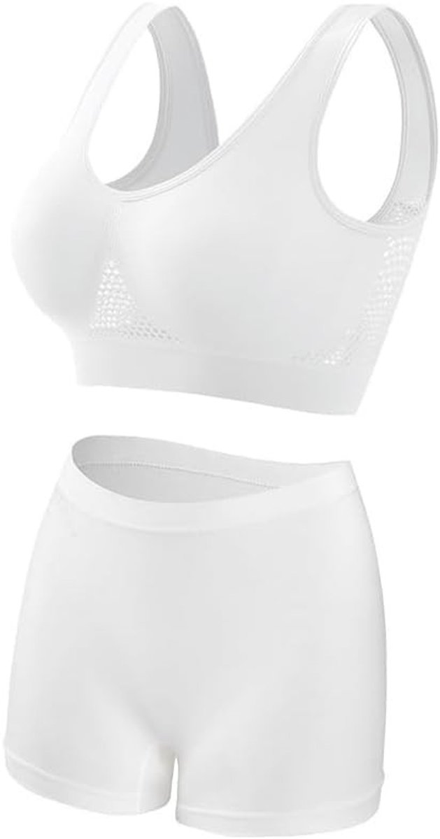 Ademende en comfortabele sportoutfit voor dames, naadloze sportbh en elastische shorts voor joggen en yoga