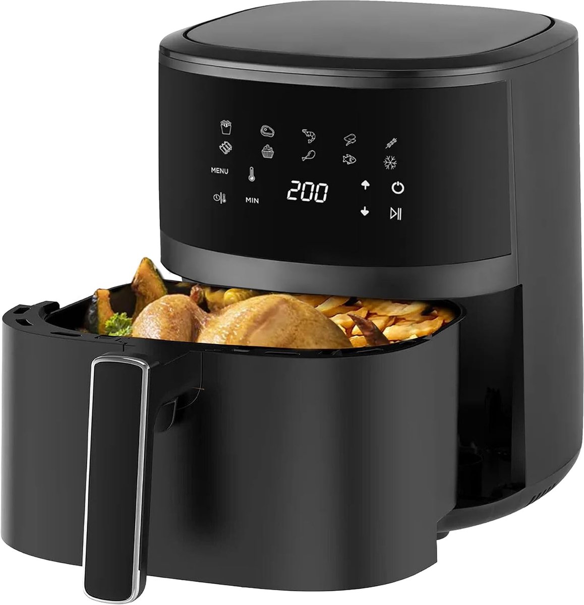 SnelShoppen - 1400 W Airfryer 4.2 L - Airfryer met 10 Kookfuncties, Vaatwasbestendig, 80 °C tot 200 °C, Energiezuinig, LED Touchscreen, 90% Minder Vet