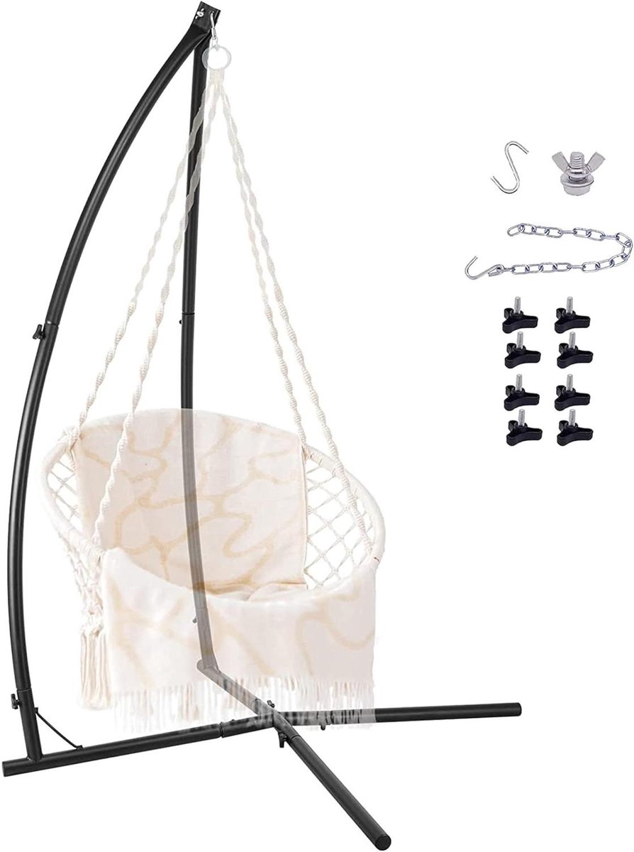 Hangstoel Frame - Standaard Stoel - Ontspannen Zitten - Stabiele X-voet - 208 cm Hoog - Zwart