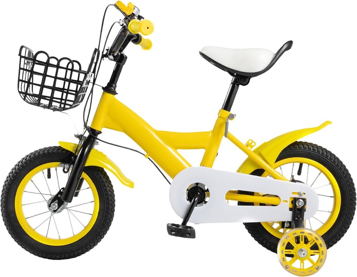 Kinderfiets sfiets sfiets Veilig Leren Fietsen Dubbele Rem Steunwielen 12 inch Geel
