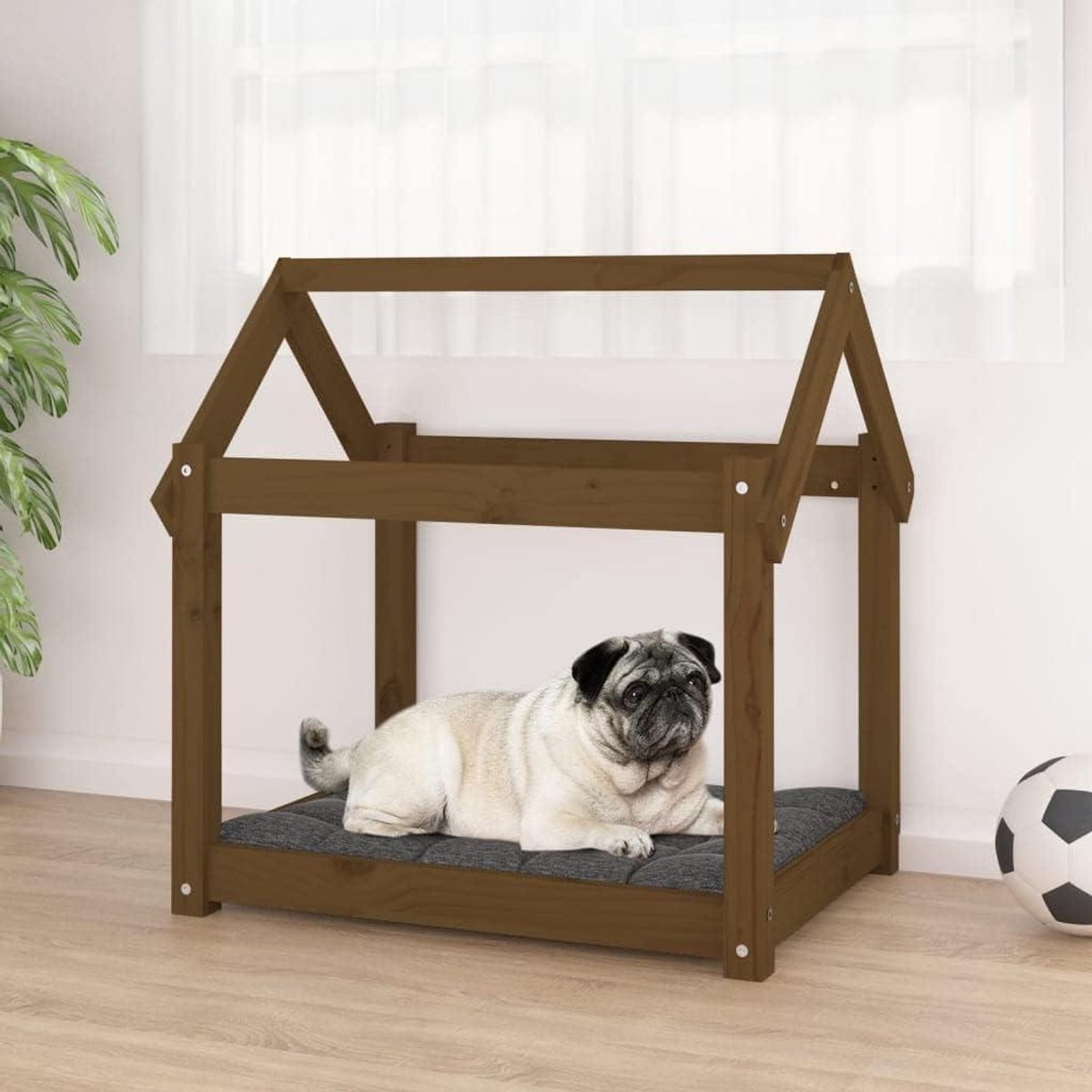 Hondenbed - Hondenbank Puppybed - Comfortabel Rusten - Massief Grenenhout - 71 x 55 x 70 cm - Honingbruin