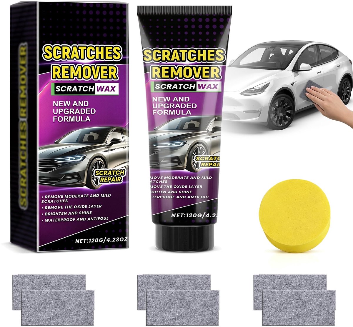 SnelShoppen - 2026 Auto Krassen Reparatie Kit met Nano Doek, Auto Krassen Verwijderaar en Polijstmiddel, 120g Pasta + 6 Doeken, Snelle Polijsting voor