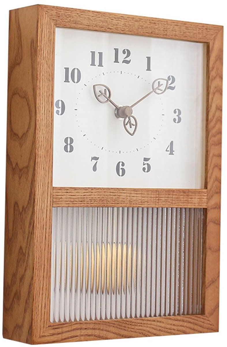 SnelShoppen - Japanse Retro Slingerwandklok Walnoothout Glas Kleine Decoratieve Rechthoekige Klok met Slinger voor Thuis Woonkamer Keuken Kantoor
