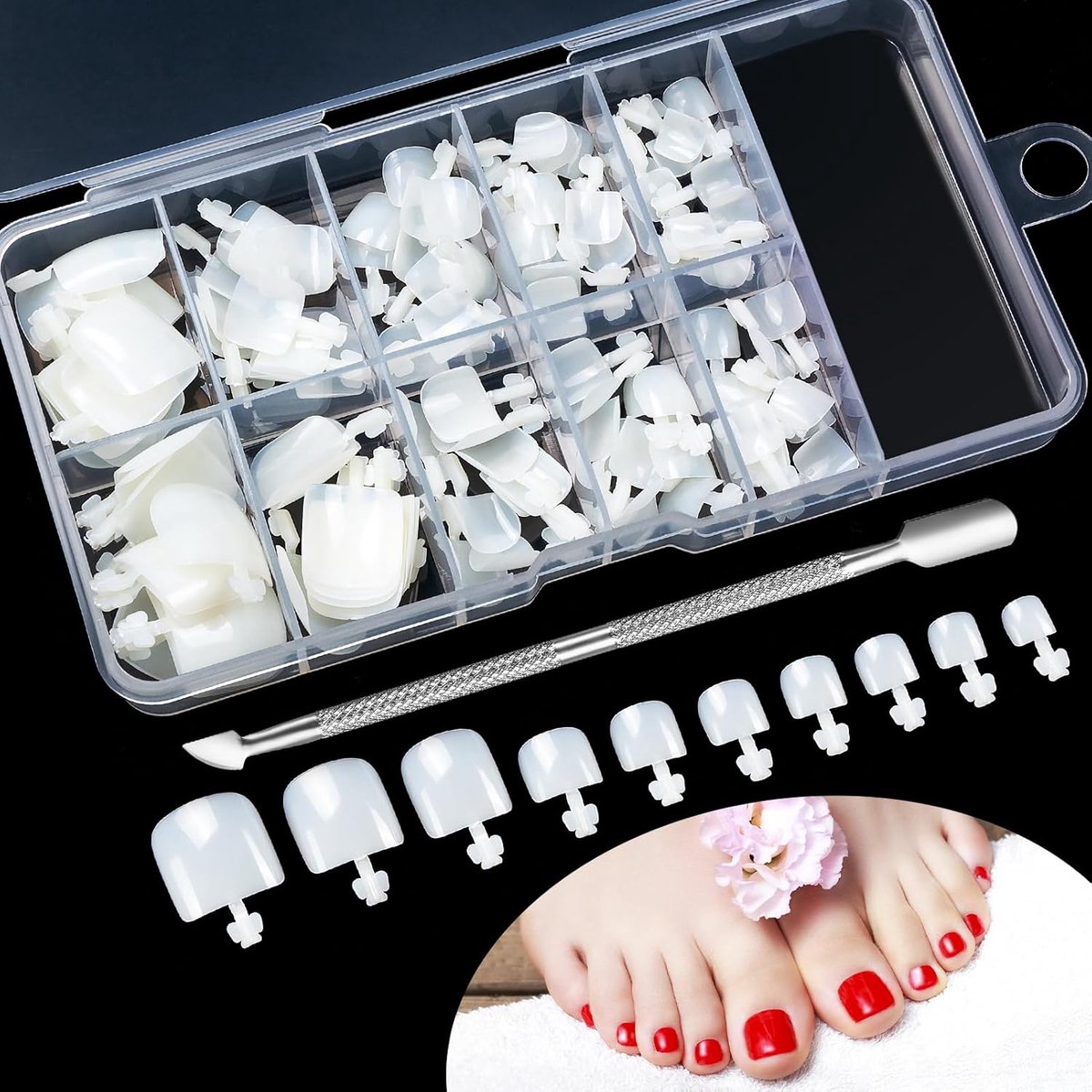 100 stuks kunstnagels kit, 10 maten natuurlijke kunstnagels om op te