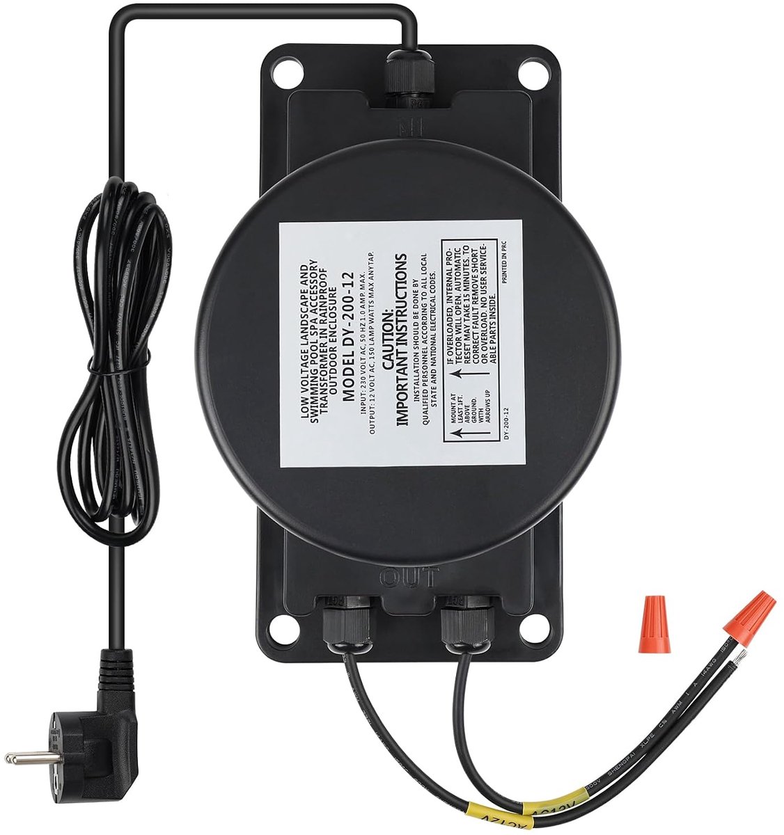 Transformator 230 V AC naar 12 V AC 150 W buiten met stekker, led-trafo waterdicht IP67 voor LED PAR56, zwembadverlichting, onderwaterlicht, zwembadlicht onderwater en zwembadverlichting