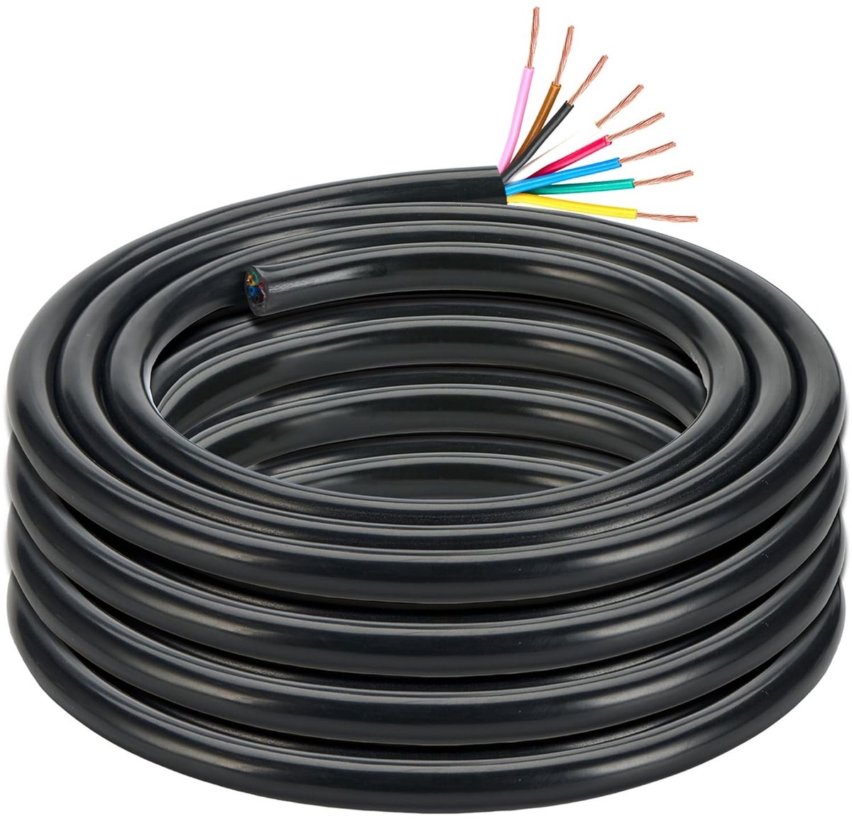 Flexibele Ronde Koper Elektrische Draad voor Trailers, Caravans en Verlichting - 8-Kern 12V/24V, RoHS en REACH Goedgekeurd (7x0.5mm² + 1x1.0mm²)