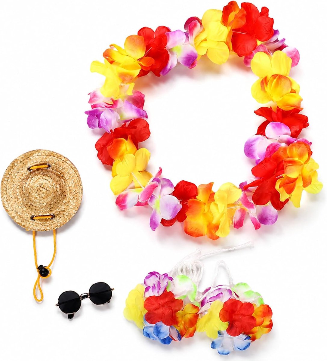 Porch Goose Outfit, 23 Inch Funny Hawaiian Porch Goose Outfit with Straw Round Hat Wreath Glasses, Goose Statue Clothes Costume