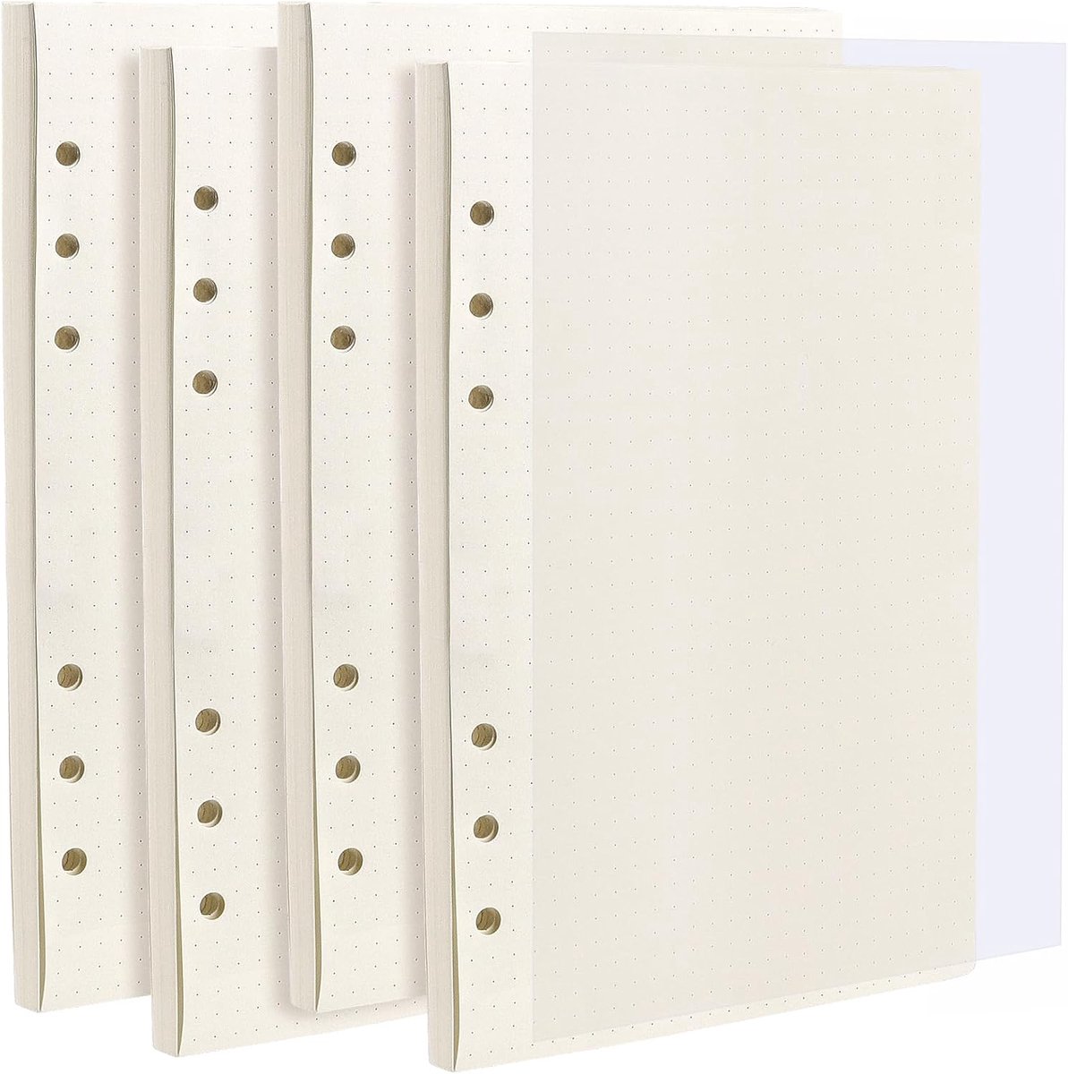 4 stuks gestippeld papier, A5, 320 vellen, 6 gaten, navulpapier, stippen, rasterpapier, A5-ringband, gestippeld voor binders, notitieboek, dagboek, schilderen, gestippeld, notitieboek met 6