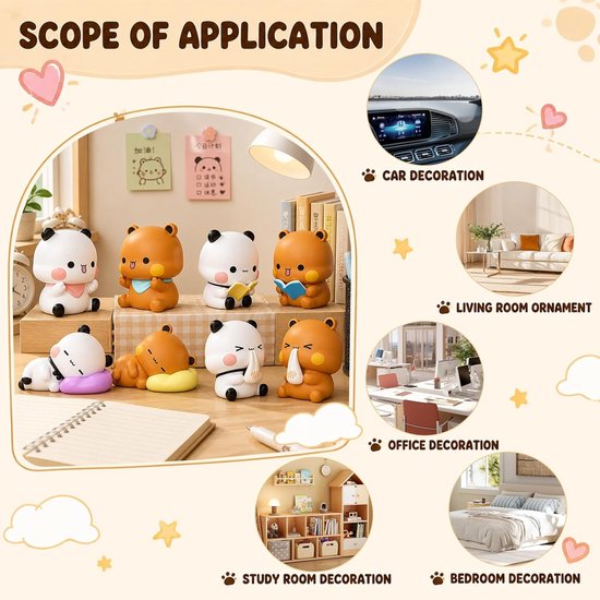 Dudu figuren, schattige Bubu Dudu-decoratie, schattige minifiguren, auto-dashboarddecoraties, panda-beer, Kawaii, cadeaus voor koppels, kinderen, meisjes, jongens, kantoor, bureau, kamerdecoratie — afbeelding 4