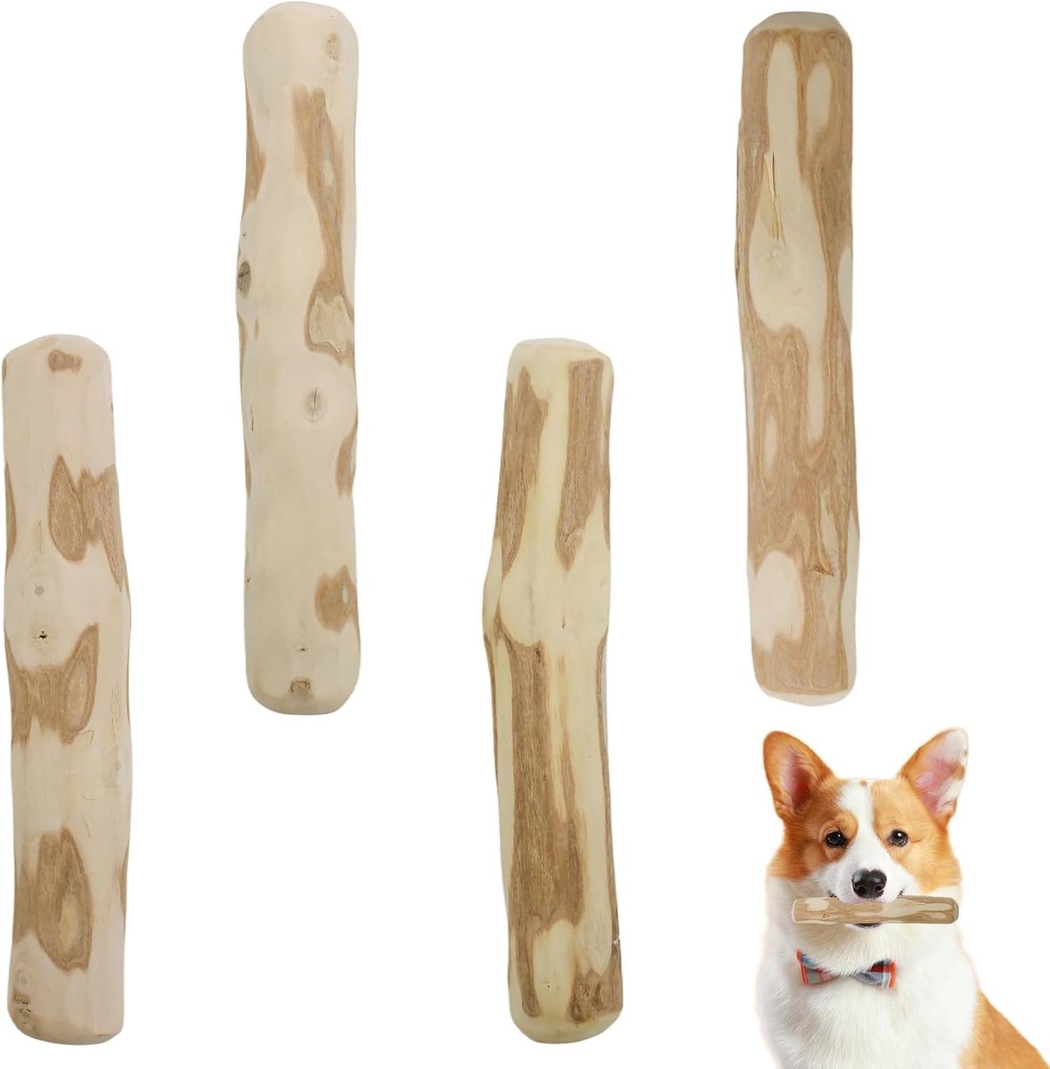 Koffiehout voor honden, 4 stuks kauwbotten, puppy's, 14 cm lang, kauwhout voor puppy's, diameter 1,8 - 2 cm, kauwspeelgoed voor honden, kauwen, tandverzorging en spelen voor honden