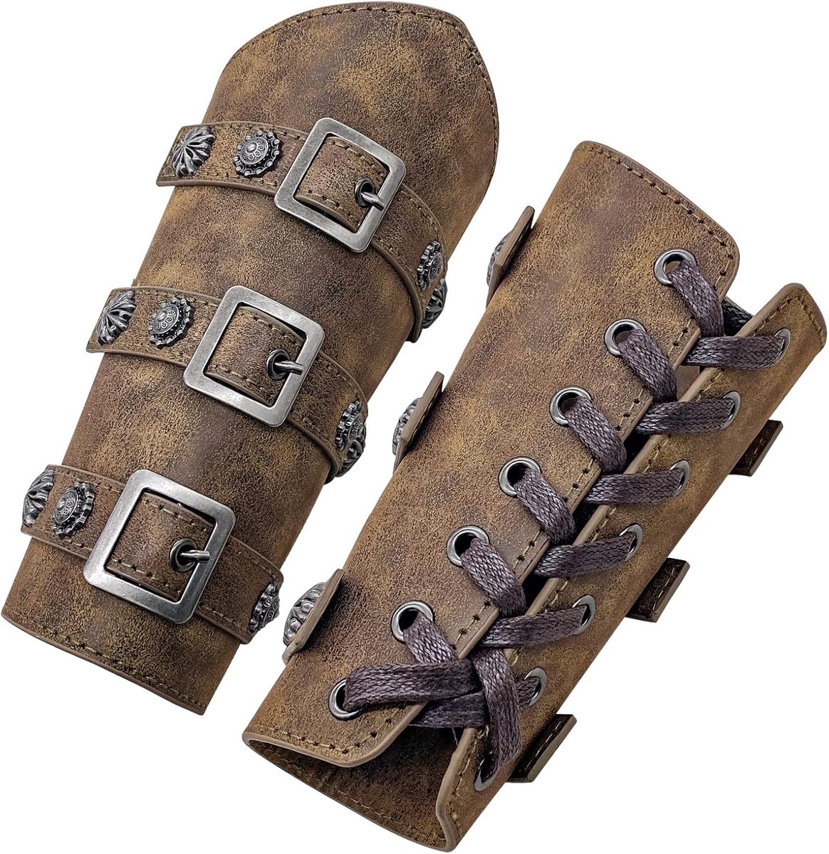 Middeleeuwse PU-lederen Gesp Armbracers, Ridder Larp Retro