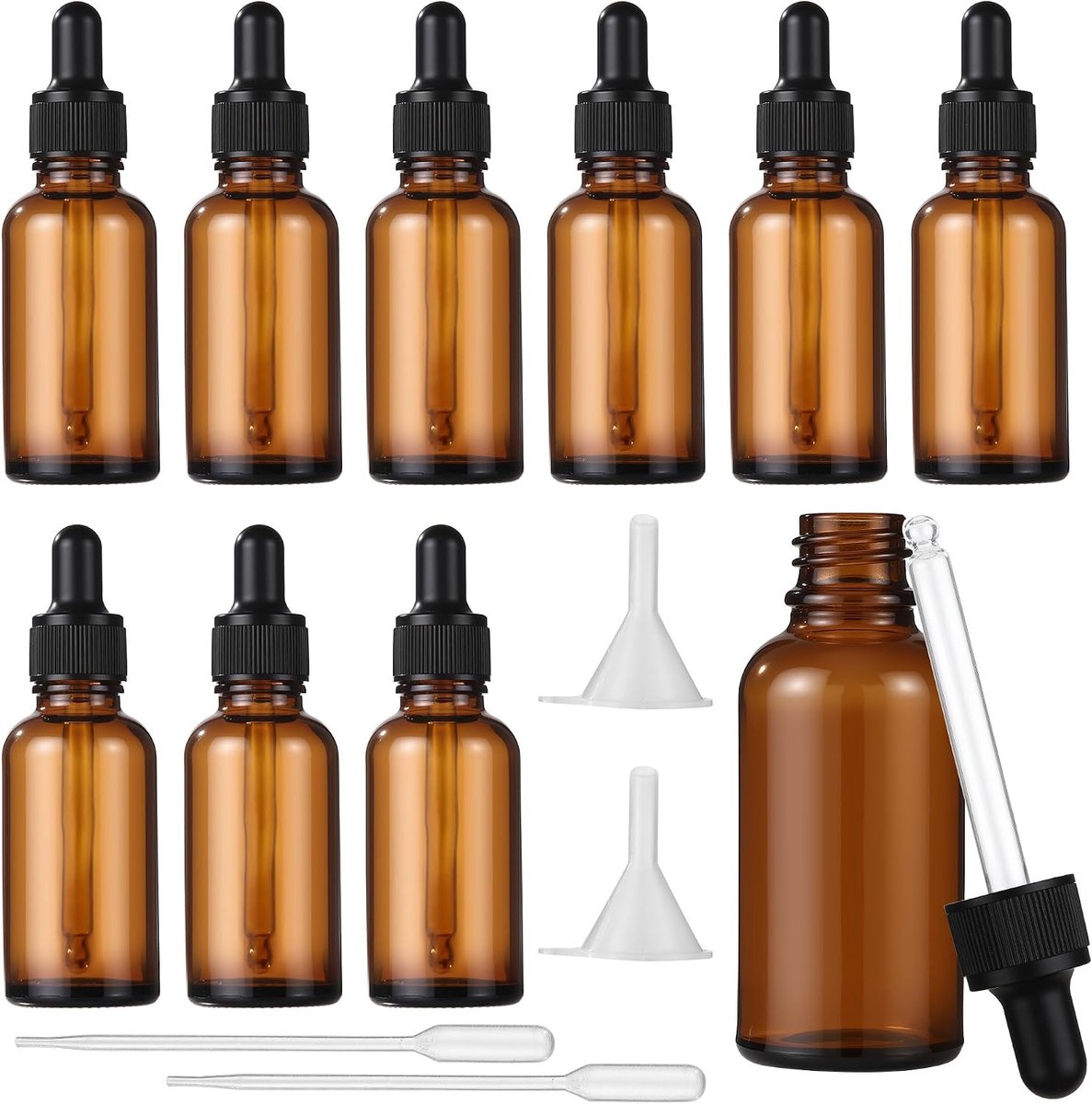 10 flessen van 30 ml voor etherische oliën, glas, bruin, geschikt