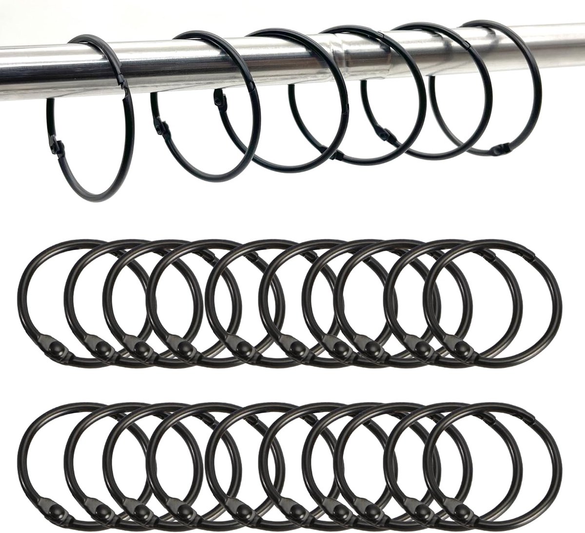 duoyif Verbindingsring, 50 mm, 20 stuks, boekring, ronde karabijnhaak, open metalen ring voor ringen, gordijnen, sleutelhangers, ringen, papieren ringen, scrapbooking (zwart, 50 mm)