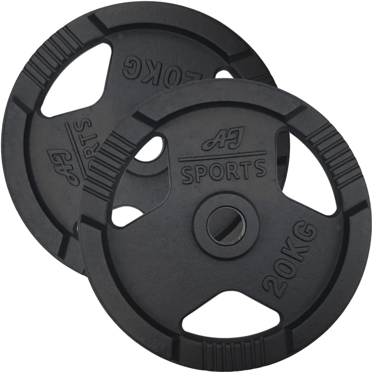 AJ-Sports Olympische Halterschijven 2 x 20 kg – Gietijzer – 50 mm Boring – Tri-Grip met Handgrepen – Zwart - Set van 2