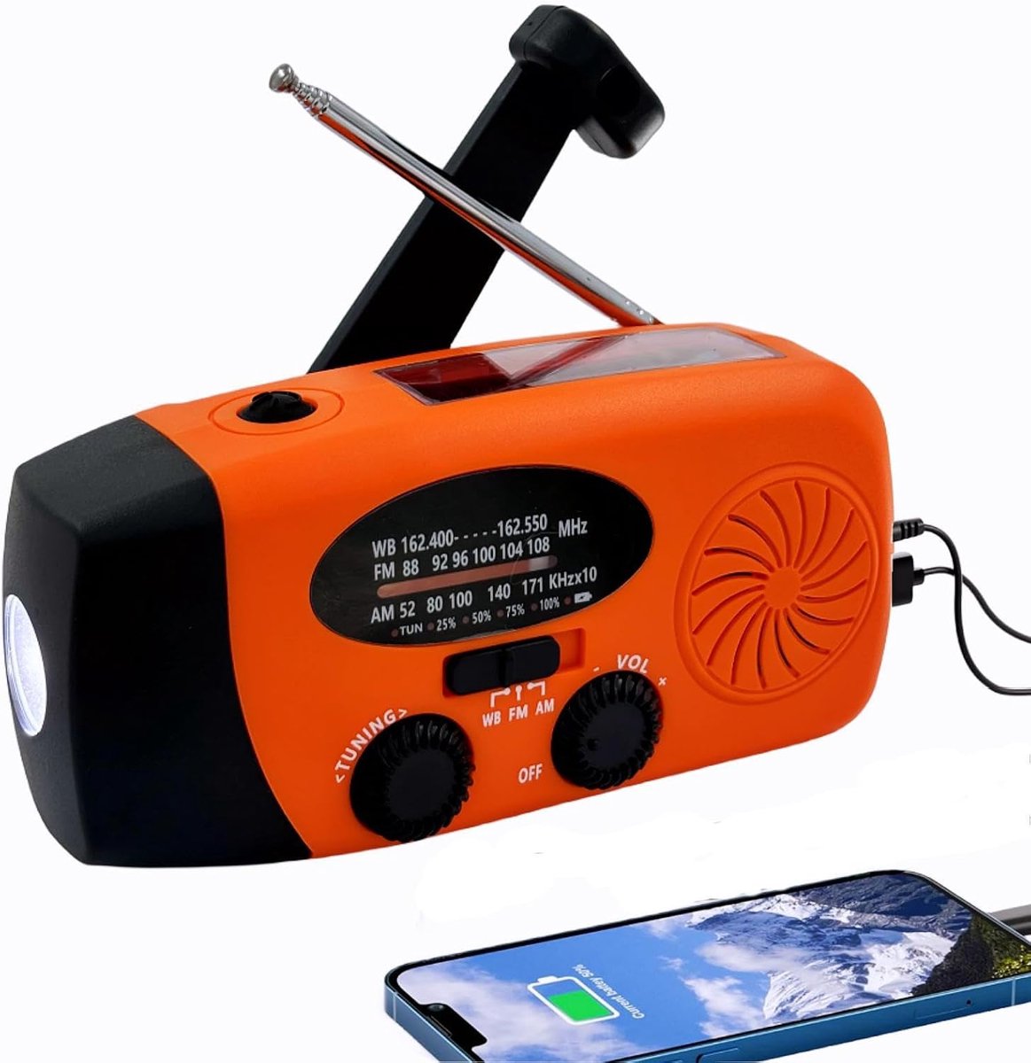 5000mAh Wind Up Solar Radio, Emergency Crank Weer Radio, Solar Radio met zaklamp, NOAA/FM/AM zonne-radio, draagbare survival radio met SOS, USB mobiele telefoon oplader voor kamperen buiten (oranje)