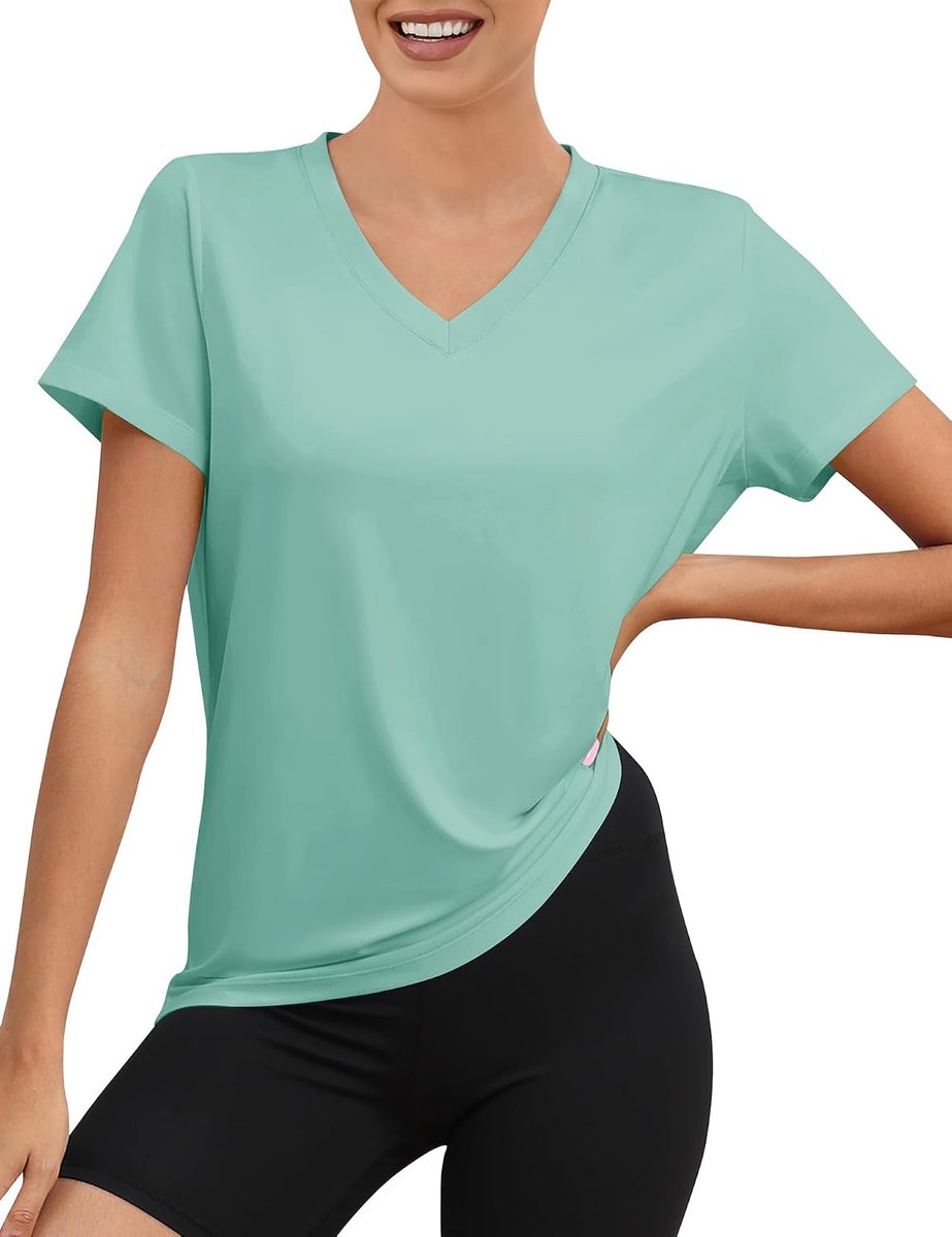 Sportshirt voor dames, V-hals, korte mouwen, work-out, hardlopen