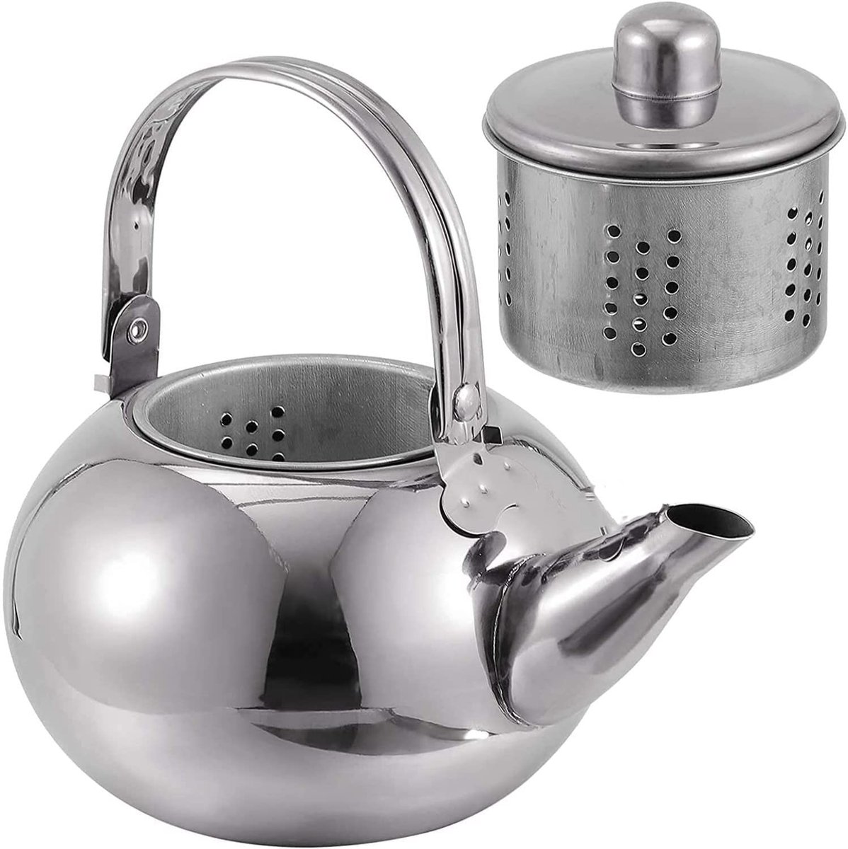 Waterketel met zeef, ongeveer 1 liter, roestvrij staal, theepot