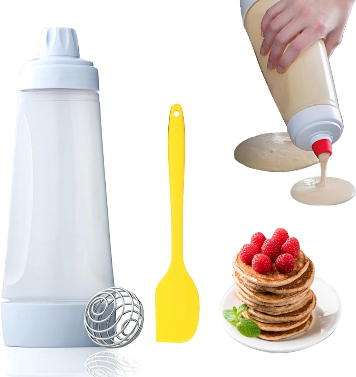 Pannenkoekdeegdispenser met mengkogel, pannenkoeken