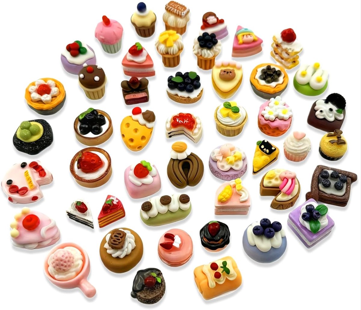 50 stuks miniatuuraccessoires voor poppenhuis, inclusief hars, cake, brood, ijs, donuts, mini eetset, 1/12 miniatuur voedselartikelen, keukenaccessoires voor