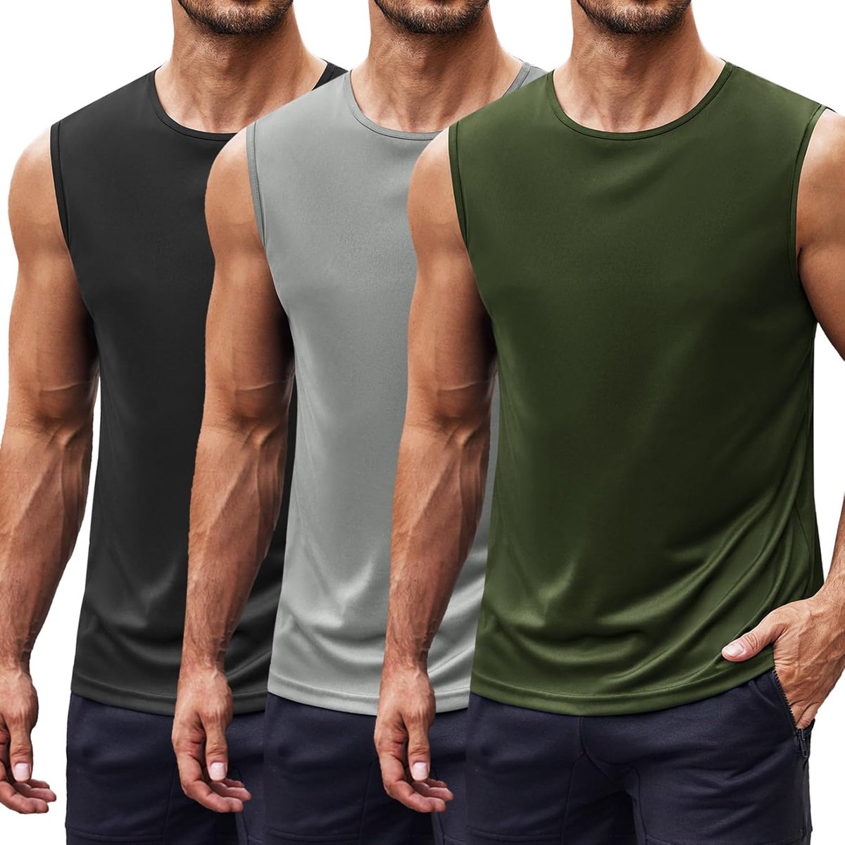 Gmy T-shirt voor heren, 2 of 3 stuks, mouwloos, sneldrogend