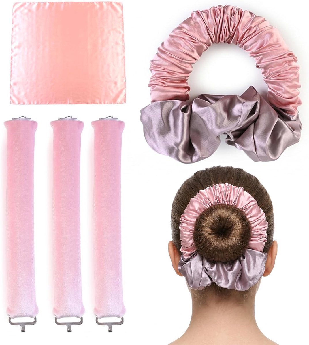 5-delig Heatless Curls Band Set – Rubber Krulspelden voor Overnachting met Haak & Hoofddoek – Antislip Krullen Zonder Hitte voor Lang Haar – Overnight Blowout Krulband voor Slaapcomfort & Volume
