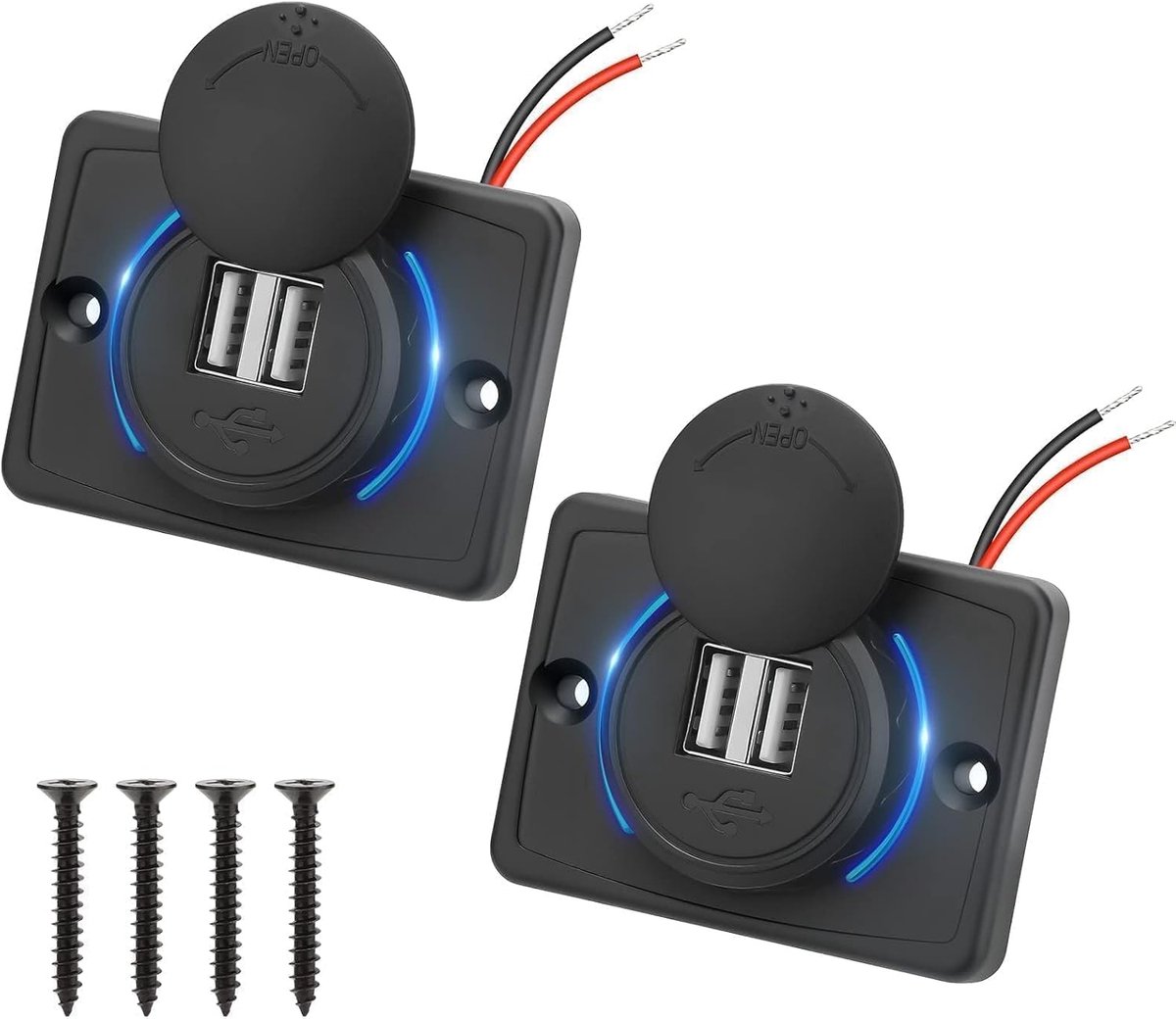 Auto USB Stopcontact Paneel, Dual 3.1A USB A Lader Paneel met LED Waterdicht voor 12V/24V Motorfietsen, Boten, Marine -2Pc