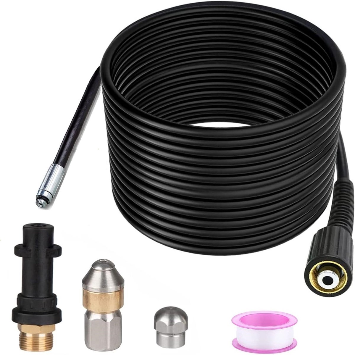 longziming -Rioolreinigingsslang 15 m voor Hogedrukreiniger – Inclusief Roterende & Kogelmondstuk, M22-14 Adapter – Geschikt voor K2 K3 K4 K5 K7