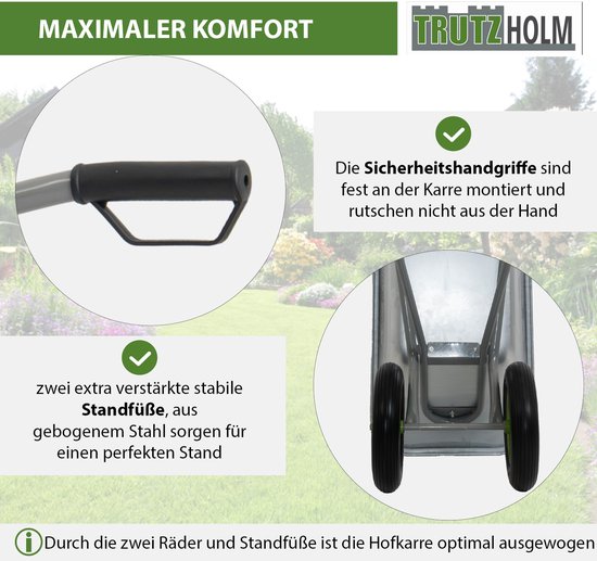 2-wielige kruiwagen gegalvaniseerd 150L tuinkruiwagen bouw kruiwagen kantelvast PU wielen lekvrij van Merkloos	 — afbeelding 3