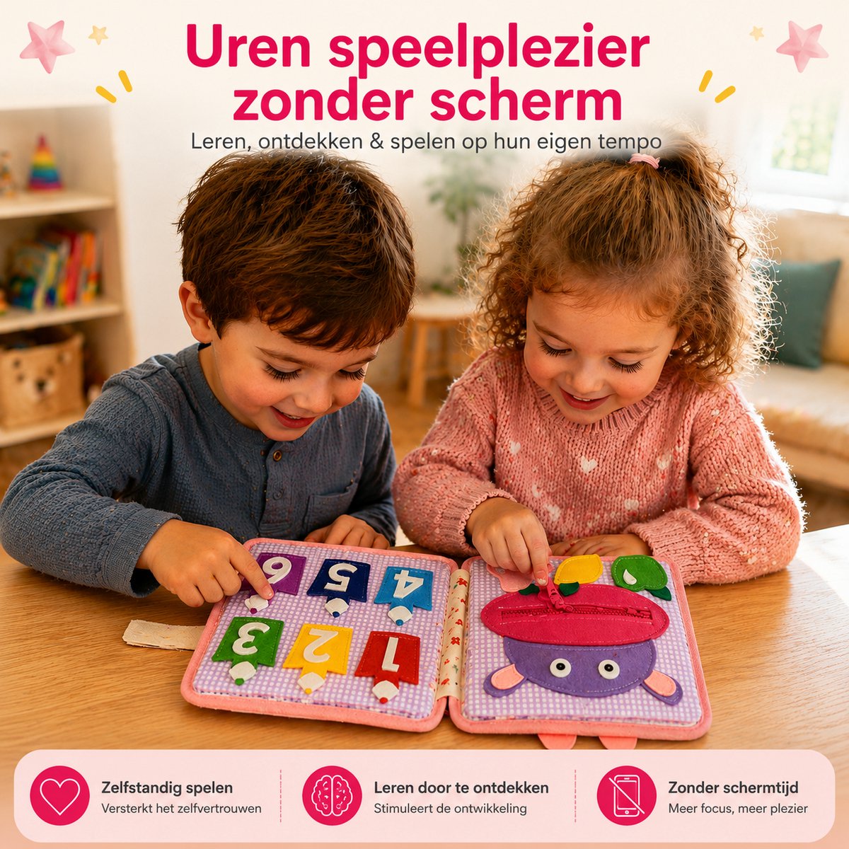 Joyage Busy Board Boek - Montessori activeitenboek voor onderweg in de auto - Busy book - Sensorisch speelgoed 3 jaar montessori speelgoed - Meisjes speelgoed jongens speelgoed peuter speelgoed 2 jaar - Kinderspeelgoed 1 jaar 3 jaar Activiteitenbord — afbeelding 6