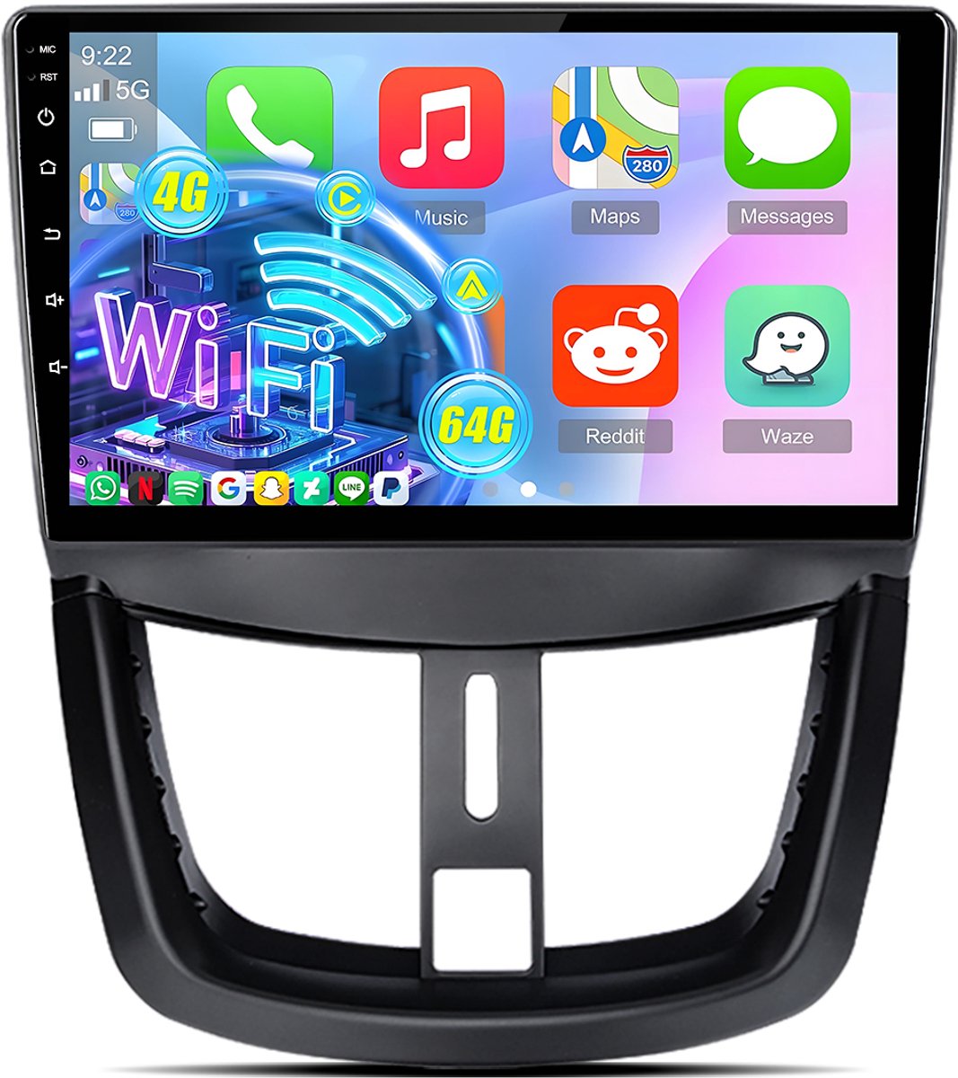 Cestovet Autoradio - Geschikt voor Peugeot 207 CC 2006-2015 - Android 15 - Draadloze CarPlay & Andriod Auto, Bluetooth, GPS-navigatiesysteem, Stuurwielbediening, WiFi, RDS - 9-inch Touchscreen - 4GB+64GB, DSP, FM