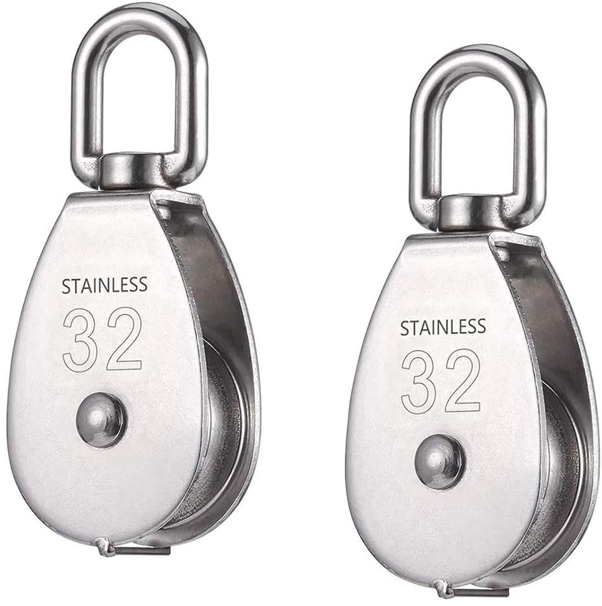 carmdering - RVS Katrol M32 – Set van 2 Katrollen met 360° Draaibaar Oog – Enkele Katrol voor Touw en Staalkabel – Max. 250 kg – Roestvrij Staal – Hijskatrol