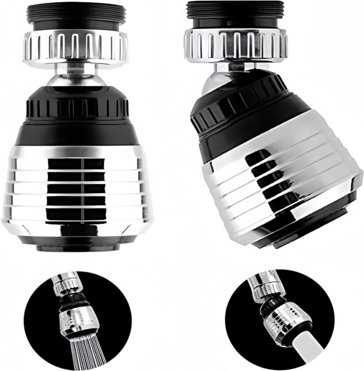 3 stuks- 360 graden draaibare kraan schuimer-waterbesparende kraan spuitkop-waterbesparende bubbels drukkraan-filter keuken accessoires-zilver