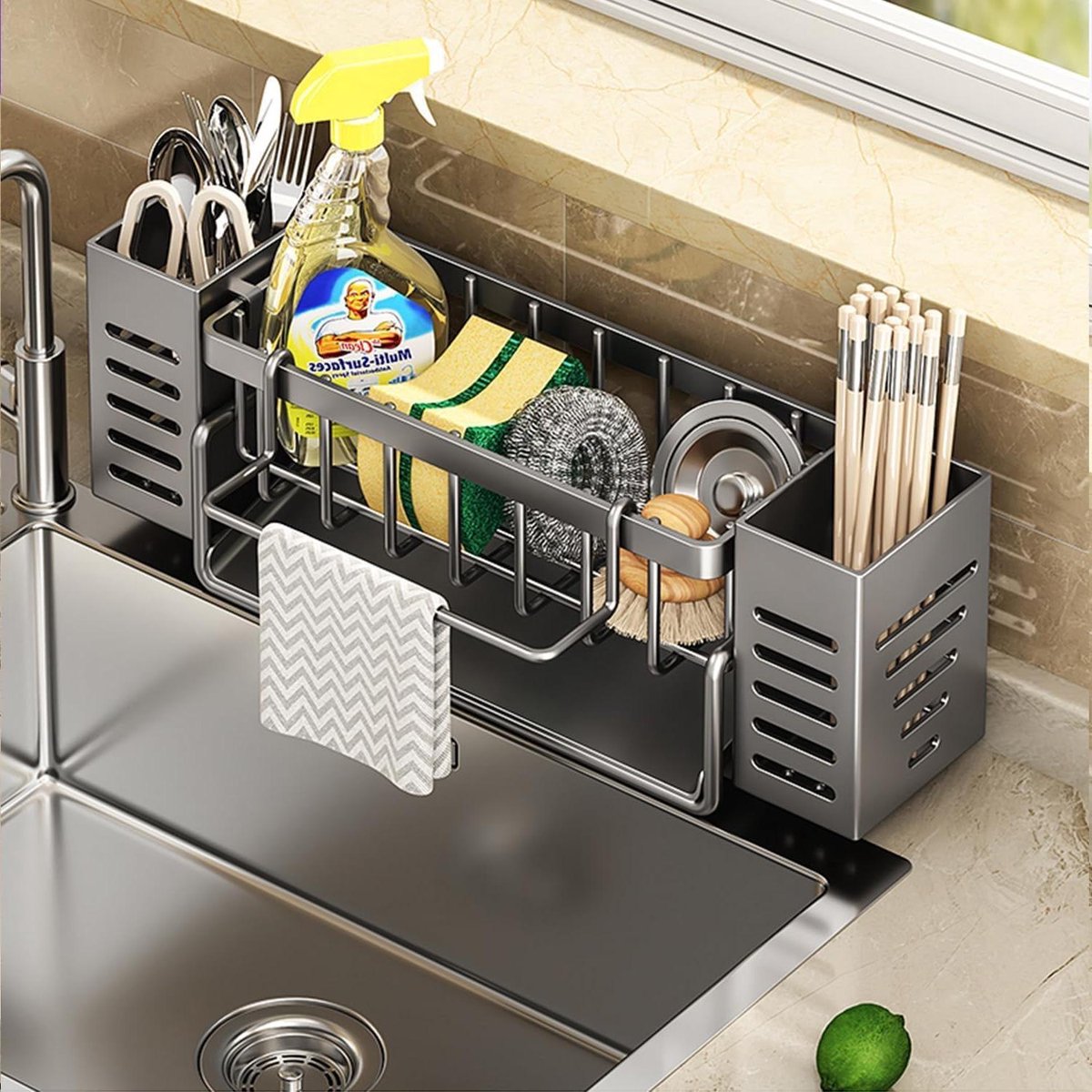 Keuken Gootsteen Organizer - Spoelbak Caddy Keuken Opberger - Keuken Opruimen - Automatisch Drainagesysteem