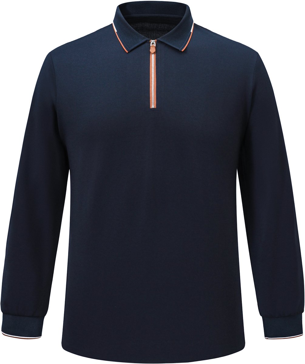 ALLTHEMEN Heren Casual Halfrits Piekraag Lange Mouw Polo - L