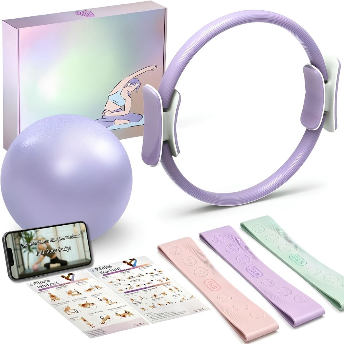JCP® Pilates Bal - Pilates Ballen - Fitness Set voor Thuis Workout - Paars - 6cm x 35cm x 35cm